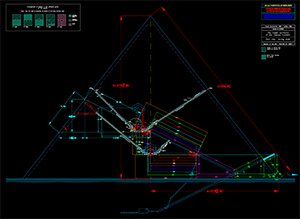 TAVOLE 4.6: Büyük Galeri'nin Tam Planı ve Piramitteki Diğer Tüm Yapılarla İlişkilerine Ait Planlarının Batı Kesitindeki Görünümü